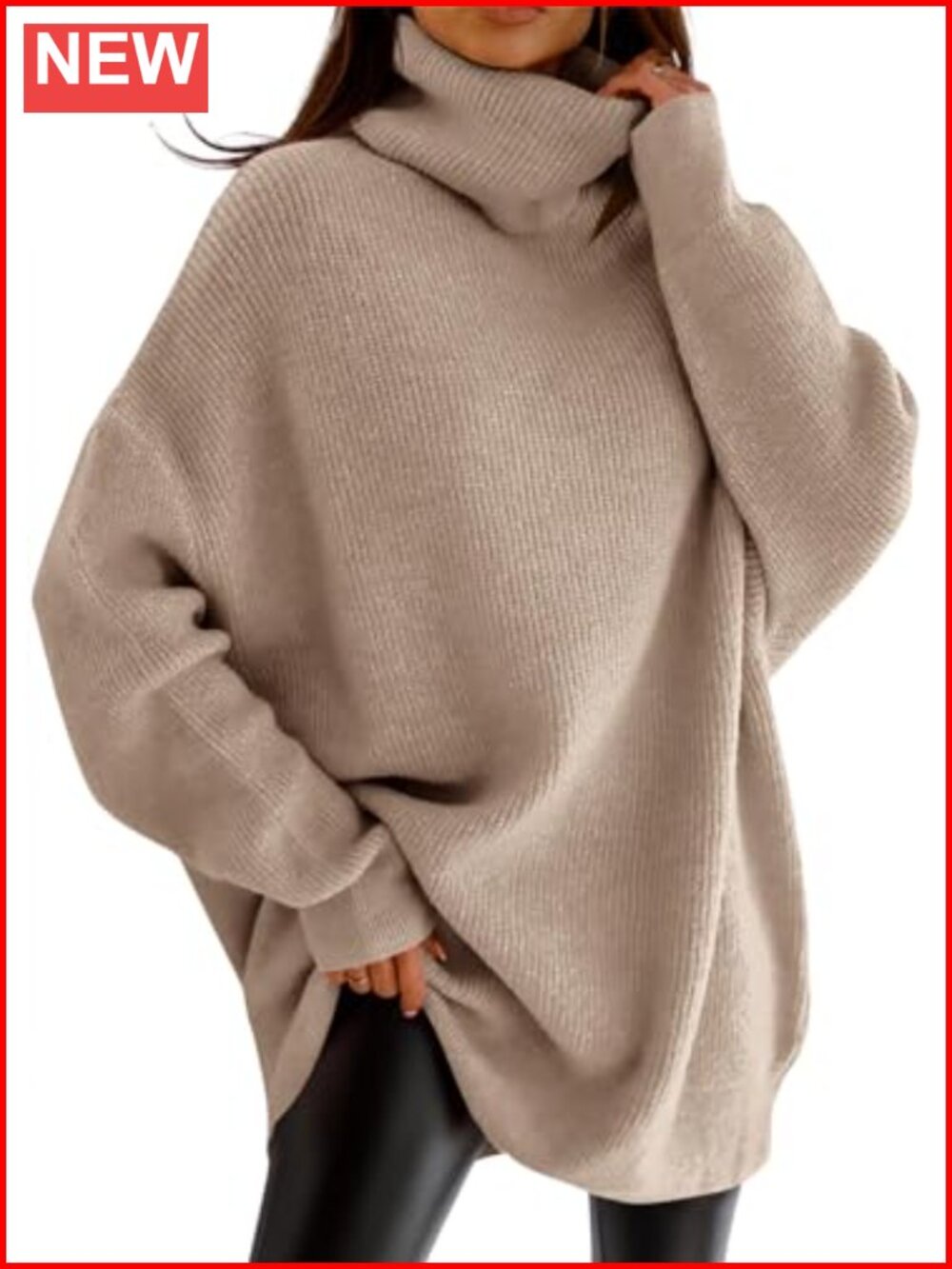 Turtleneck Oversized Batwing Chunky Knit Pullover Sweater Loose Fit Fall Jumper
